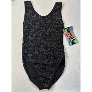 Body Wrappers Girls Black Glitter Tank Leotard Size 12-14 NWT USA